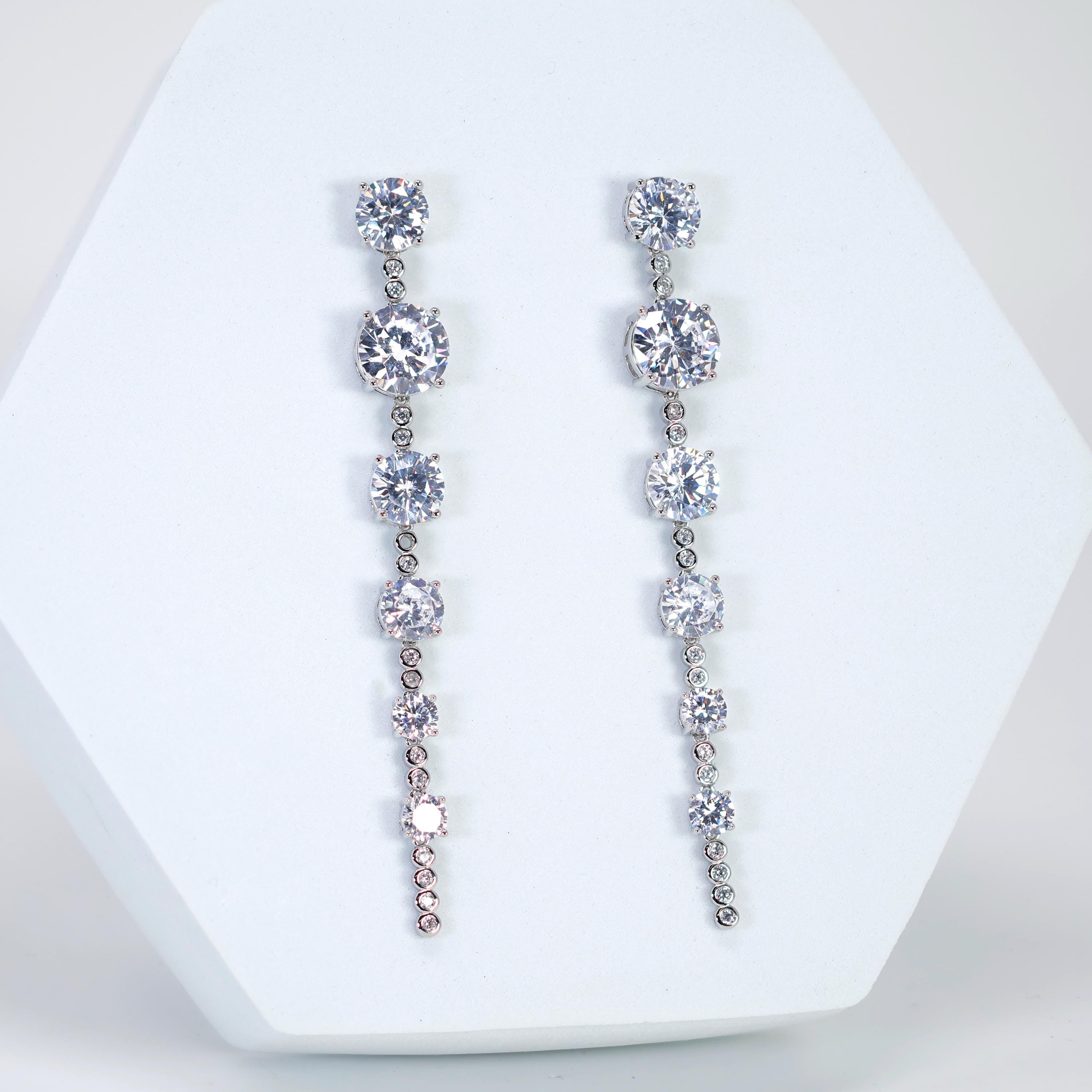 CZ Bezel Bloom Tassels Diamond earrings, Bridal Jewelry Bridal Earrings Crystal Bridal Earrings Statement earrings