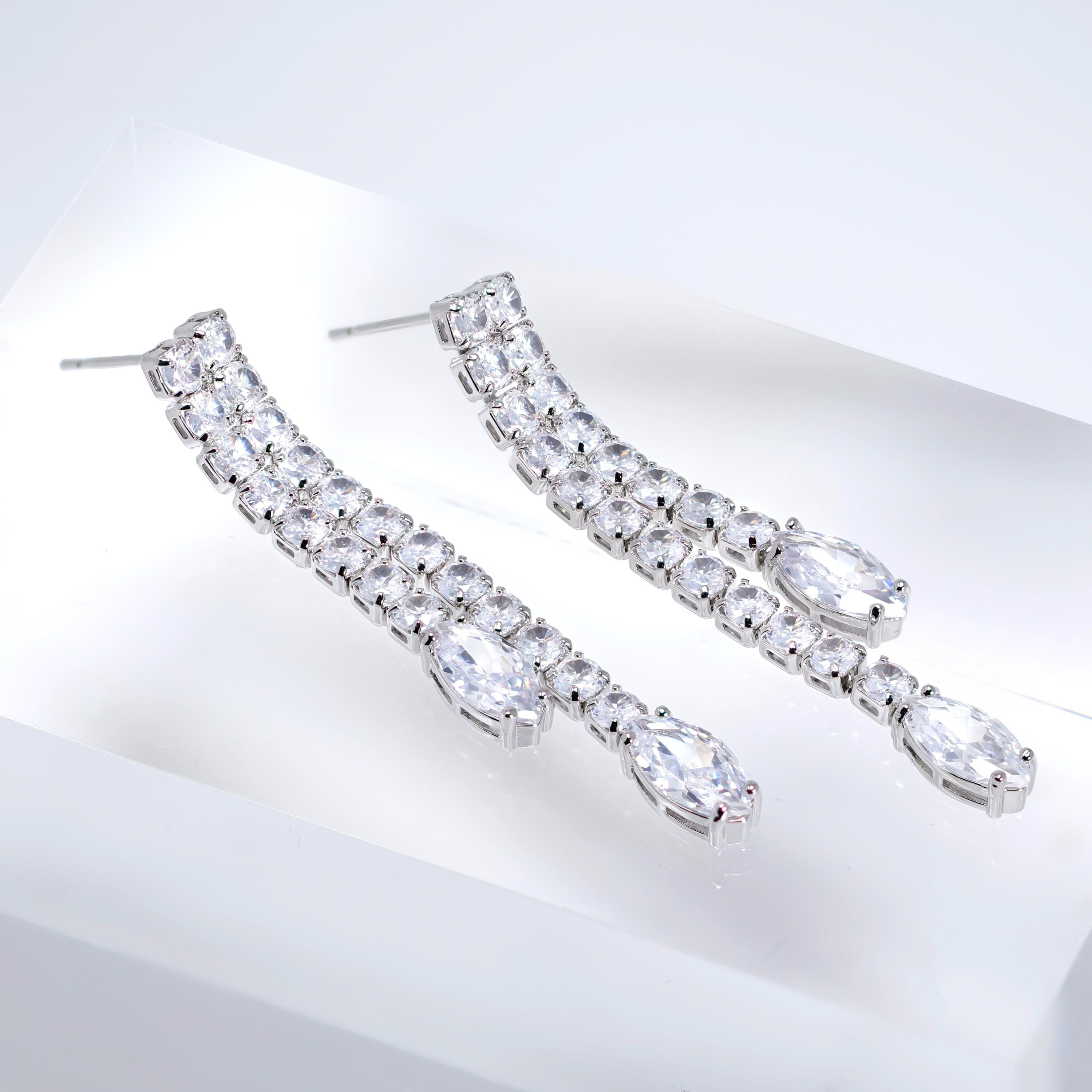 CZ Dainty Crystal Empress Necklace and Earrings Set, Long Bridal Earrings And Necklace, Statement Earrings Cz Necklace Set.