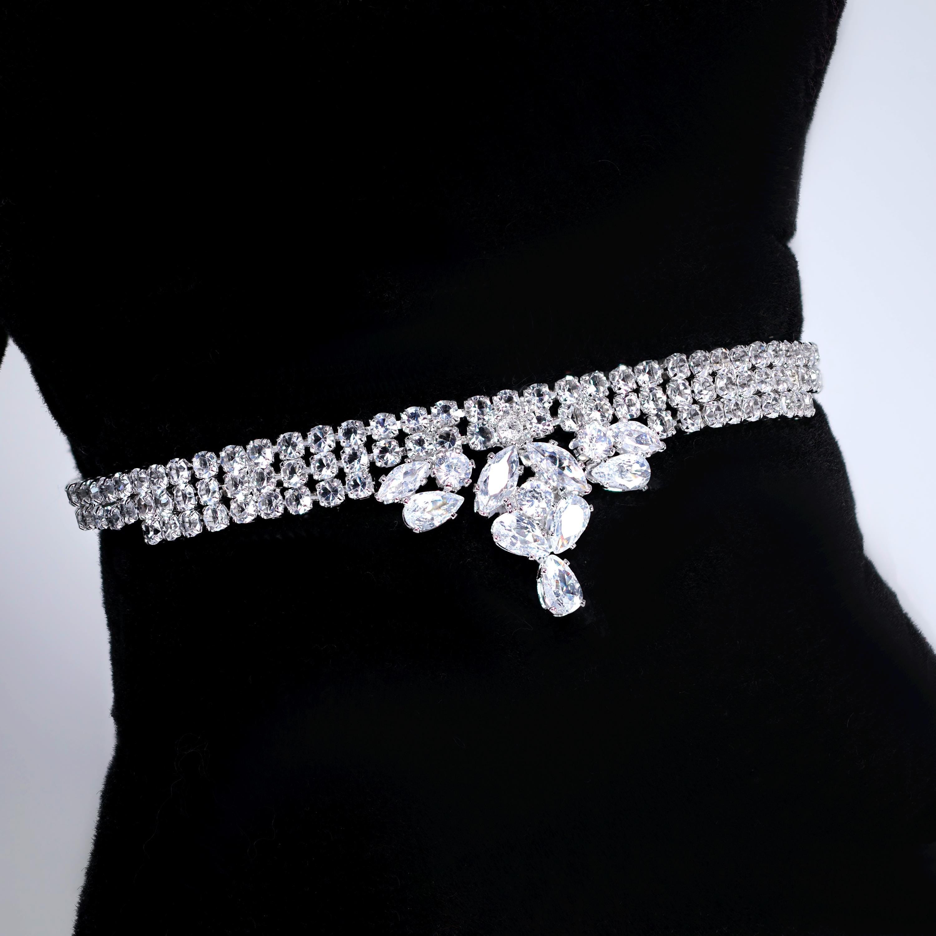 CZ Diamond Gardenia Necklace and Earrings Set, Long Bridal Earrings And Necklace, Statement Earrings Cz Necklace Set.