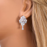 CZ Diamond Gardenia Necklace and Earrings Set, Long Bridal Earrings And Necklace, Statement Earrings Cz Necklace Set.