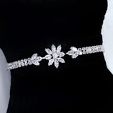 CZ Diamond Snowflower Elegance Jewelry Set, Long Bridal Earrings, Bracelet, Ring And Necklace, Statement Earrings Cz Necklace Set.