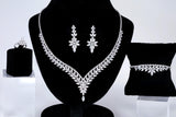 CZ Diamond Verdant Grace Jewelry Set, Long Bridal Earrings, Bracelet, Ring And Necklace, Statement Earrings Cz Necklace Set.