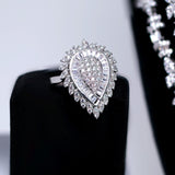 CZ Diamond Bridal Blossom Double Layer Jewelry Set, Long Bridal Earrings, Bracelet, Ring And Necklace, Statement Earrings Cz Necklace Set.