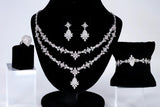 CZ Diamond Bridal Blossom Double Layer Jewelry Set, Long Bridal Earrings, Bracelet, Ring And Necklace, Statement Earrings Cz Necklace Set.