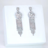 CZ Dainty Celestial Rain Diamond Tassel Drop Crystal, Diamond Leaves Earrings, Long Bridal Jewelry, Bridal Earrings, Crystal Bridal Earrings