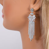 CZ Dainty Celestial Rain Diamond Tassel Drop Crystal, Diamond Leaves Earrings, Long Bridal Jewelry, Bridal Earrings, Crystal Bridal Earrings