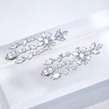 CZ Dainty Fleur d’Éclat Diamond Tassel Drop Crystal, Diamond Leaves Earrings, Long Bridal Jewelry, Bridal Earrings, Crystal Bridal Earrings