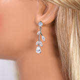 Swarovski Crystal Flower Vine Leaves Earrings, Long Bridal Jewelry, Bridal Earrings And Necklace, Statement Earrings Cz Necklace Set.
