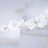 Faux Pearl Porcelain/Ceramic White Flower Floral Serenade Pearl Bridal Headband, Bridal Hair Vine, Delicate Headband, Hair accessories.
