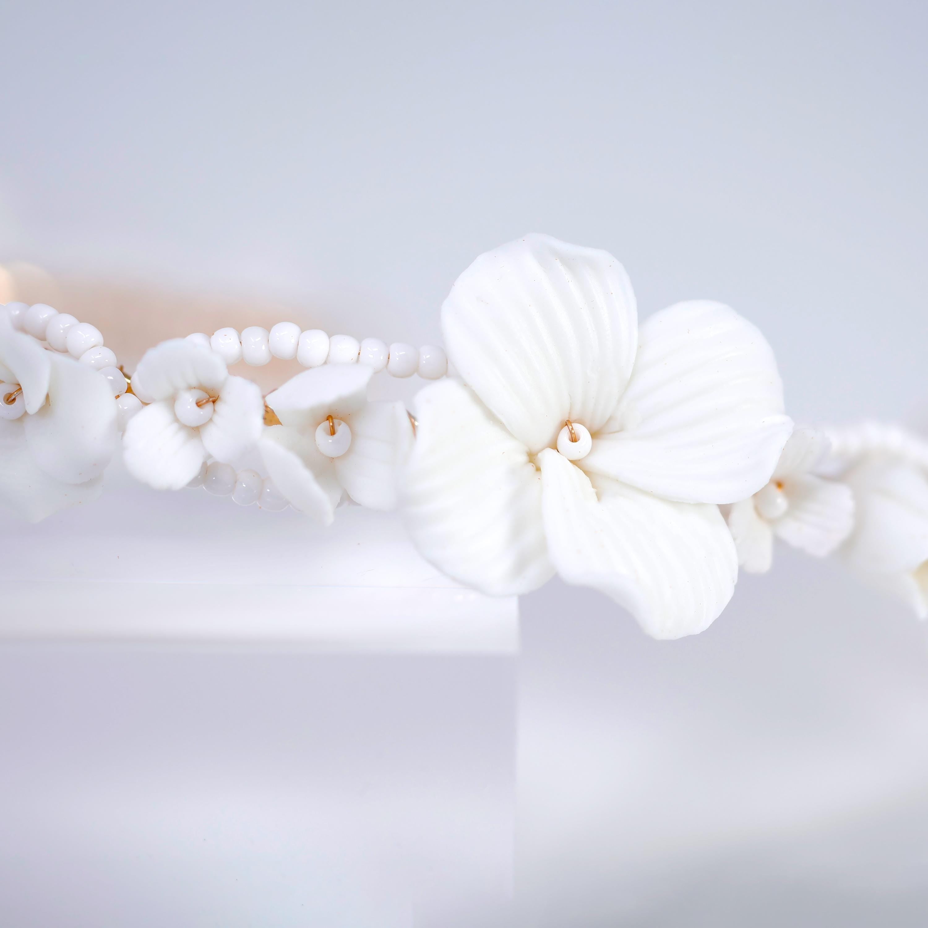 Faux Pearl Porcelain/Ceramic White Flower Floral Serenade Pearl Bridal Headband, Bridal Hair Vine, Delicate Headband, Hair accessories.
