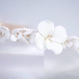 Faux Pearl Porcelain/Ceramic White Flower Floral Serenade Pearl Bridal Headband, Bridal Hair Vine, Delicate Headband, Hair accessories.