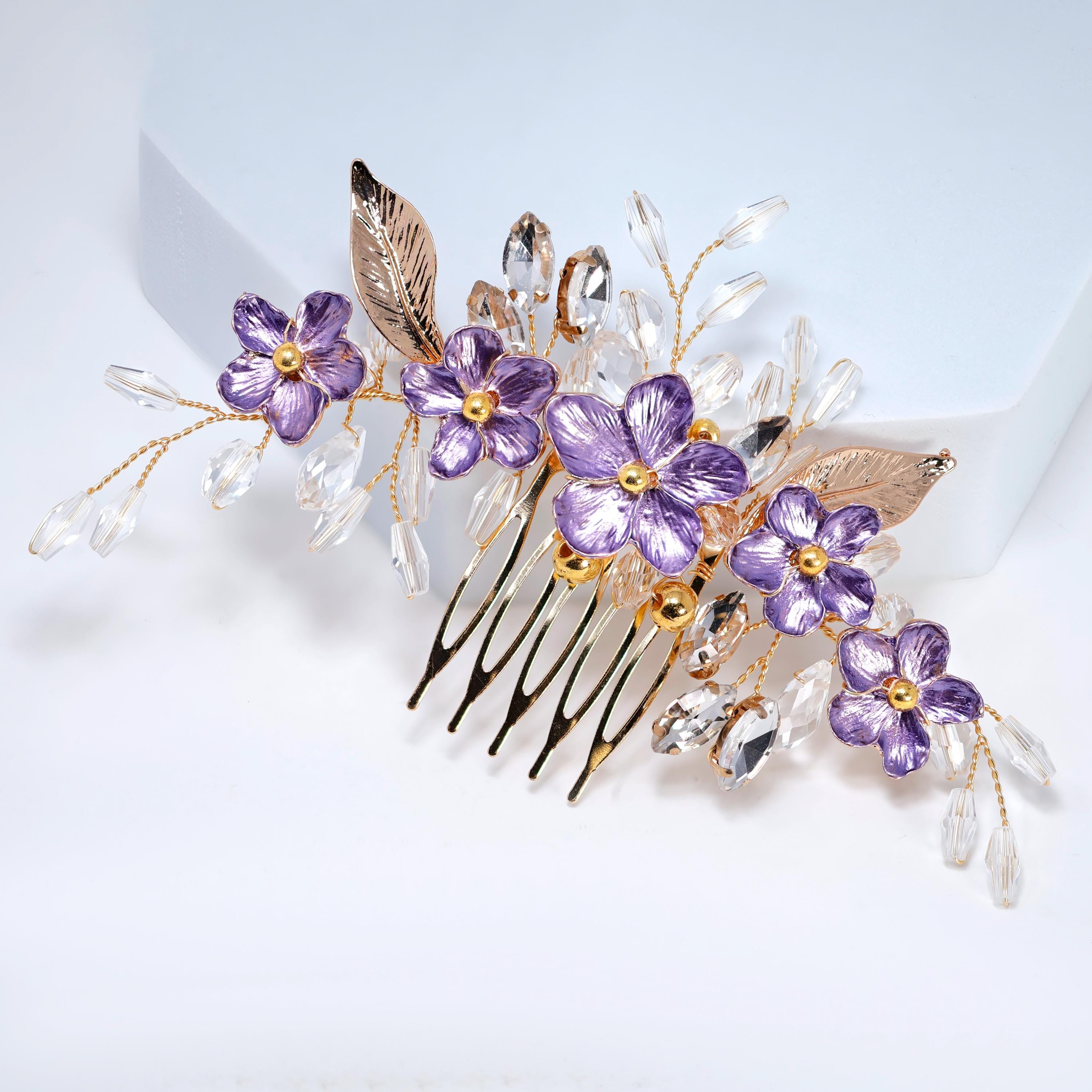 Lavender Crystal Diamond Vine Leaves Bridal Hair Comb, Purple Bridal Hair Piece, Bridal Hair Accessories, Wedding Hair Accessory.