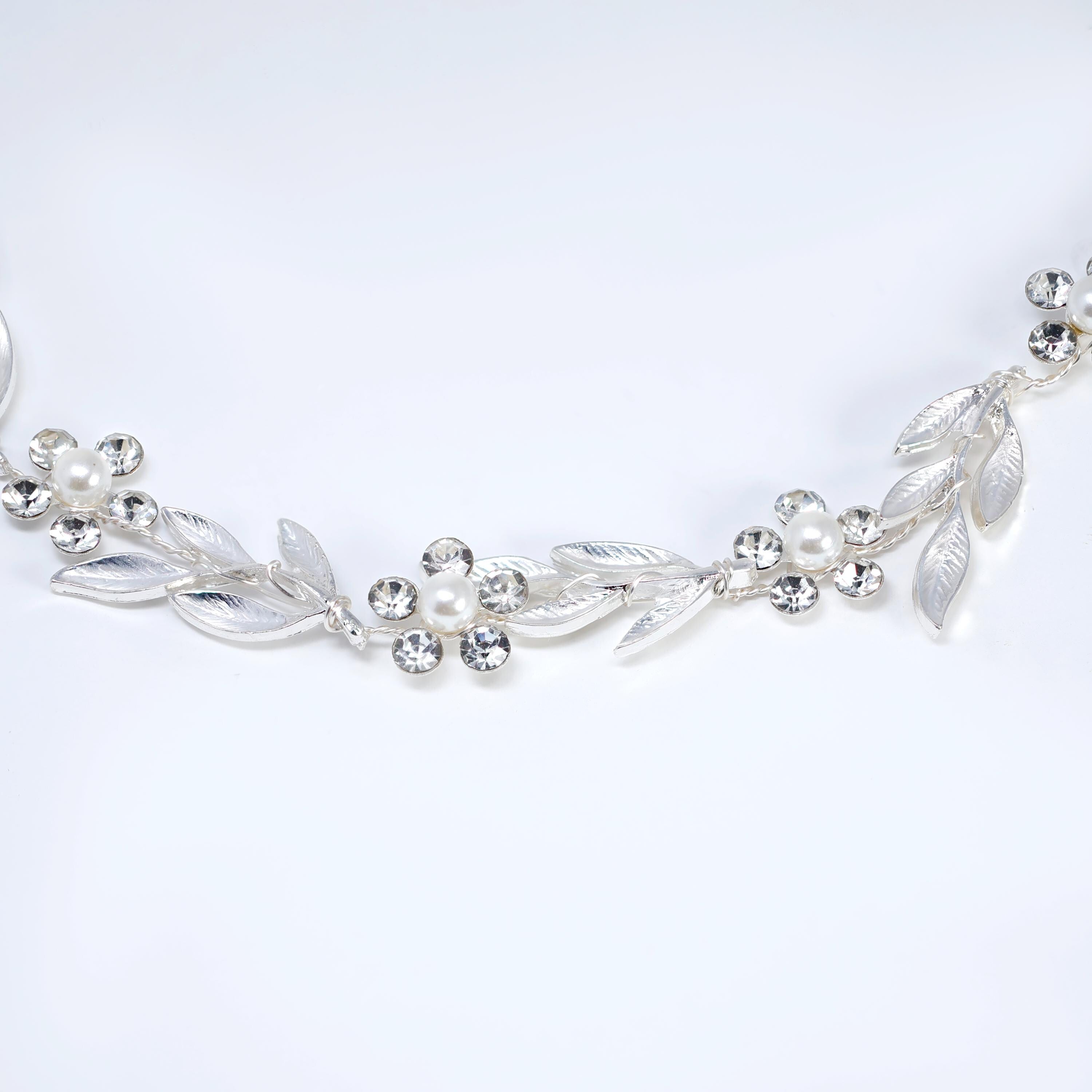 Silver Laurel Whisper Faux Pearl And Crystals Bridal Headband, Bridal Hair Vine, Delicate Headband, Hair accessories.