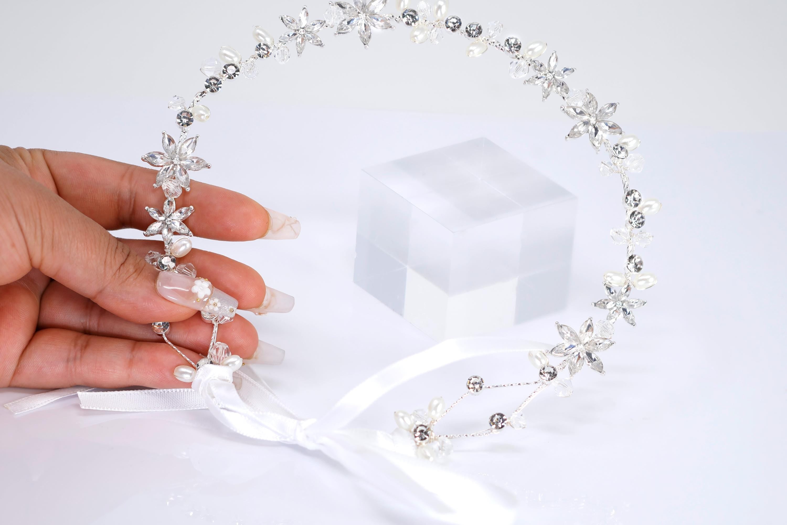 Dainty Pearl Whisper Garland Headband, Bridal Hair Vine, Delicate Headband, Hair accessories.