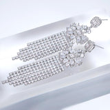 CZ Dainty Celestial Rain Diamond Tassel Drop Crystal, Diamond Leaves Earrings, Long Bridal Jewelry, Bridal Earrings, Crystal Bridal Earrings