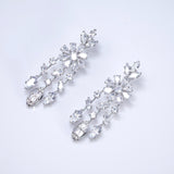 CZ Dainty Fleur d’Éclat Diamond Tassel Drop Crystal, Diamond Leaves Earrings, Long Bridal Jewelry, Bridal Earrings, Crystal Bridal Earrings