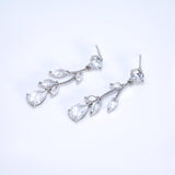 Swarovski Crystal Flower Vine Leaves Earrings, Long Bridal Jewelry, Bridal Earrings And Necklace, Statement Earrings Cz Necklace Set.
