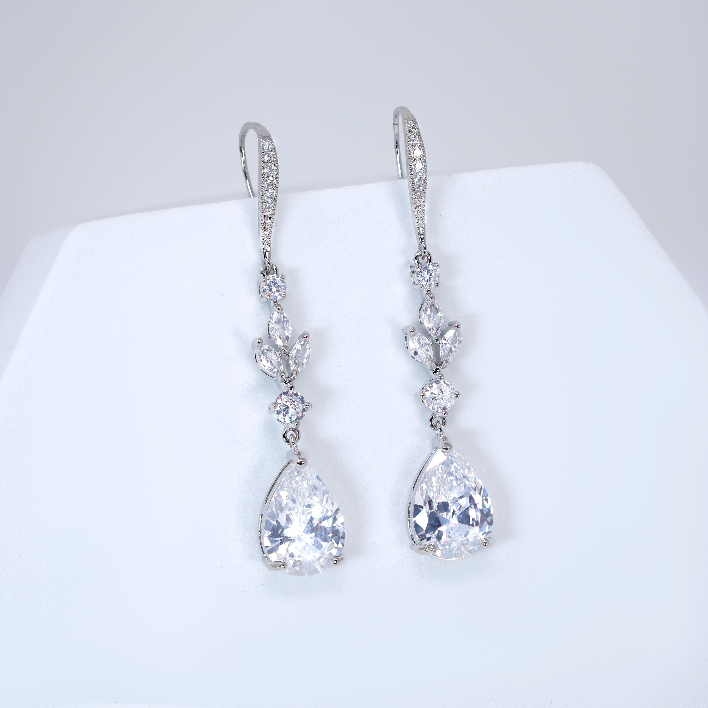Cubic Zirconia Dewdrops Before Dawn Diamond Earrings, Long Bridal Jewelry, Bridal Earrings, Crystal Bridal Earrings, Statement Earrings Cz