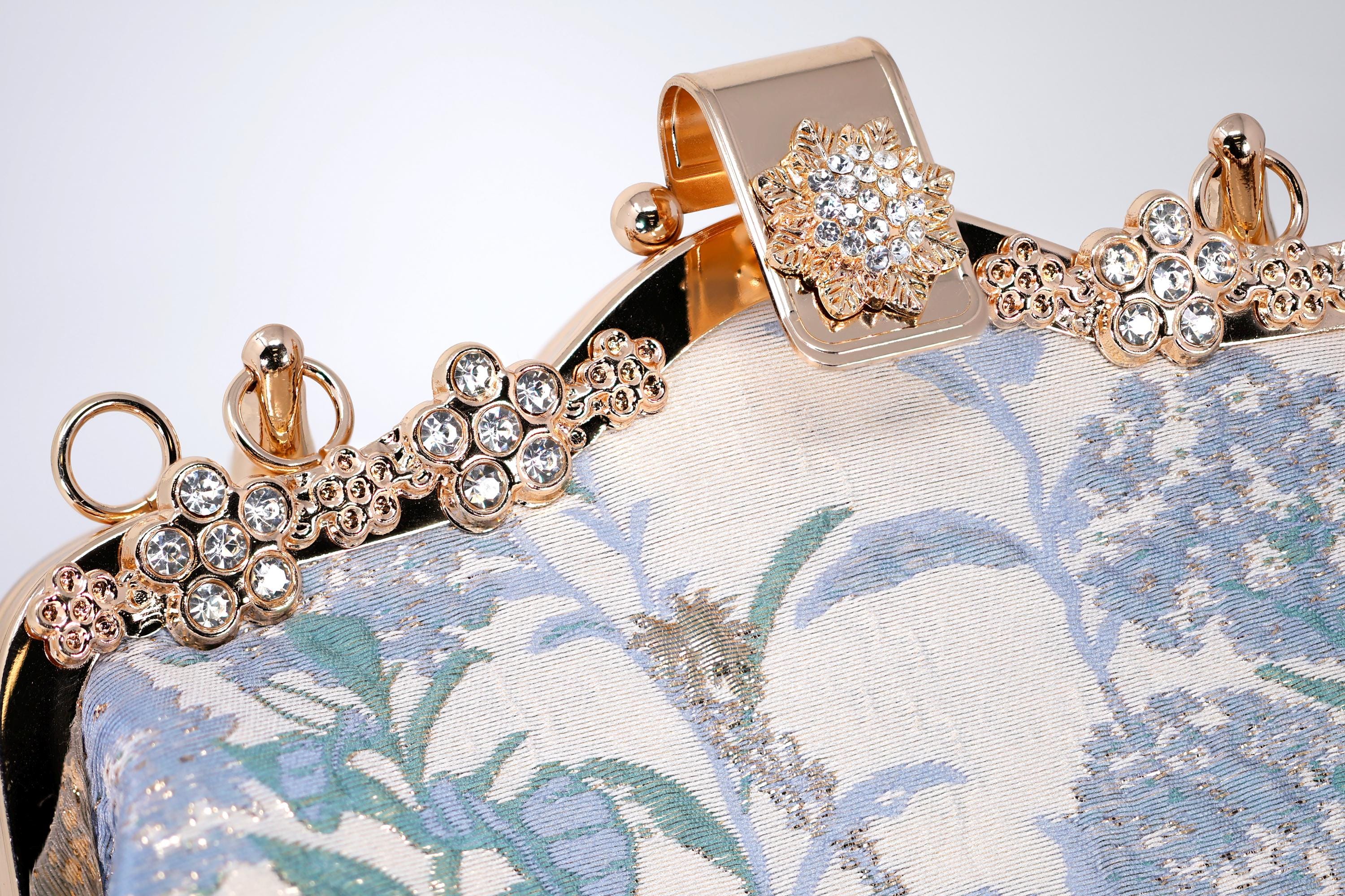 Blue Floral Shimmering Fields of Lavender Embroidered Bridal Wedding Bag, Statement Evening Wedding Clutch, Cross Body Bag