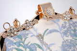 Blue Floral Shimmering Fields of Lavender Embroidered Bridal Wedding Bag, Statement Evening Wedding Clutch, Cross Body Bag