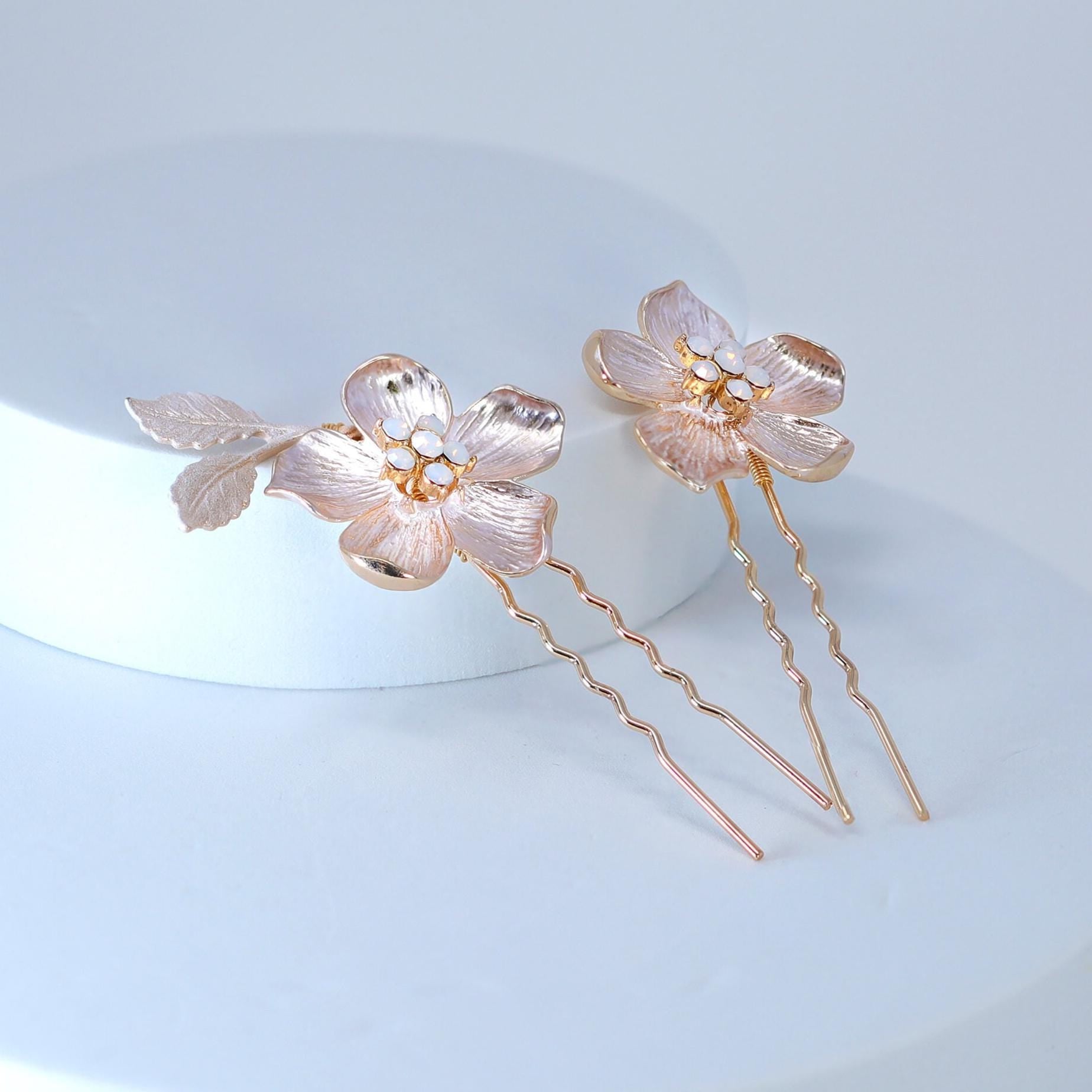 Set Of 3 Dreamy Floral Opal Bridal Hair Pins ,Bridal Hair Piece, Something Blue Hair Pins, Wedding Hair Accessory.
