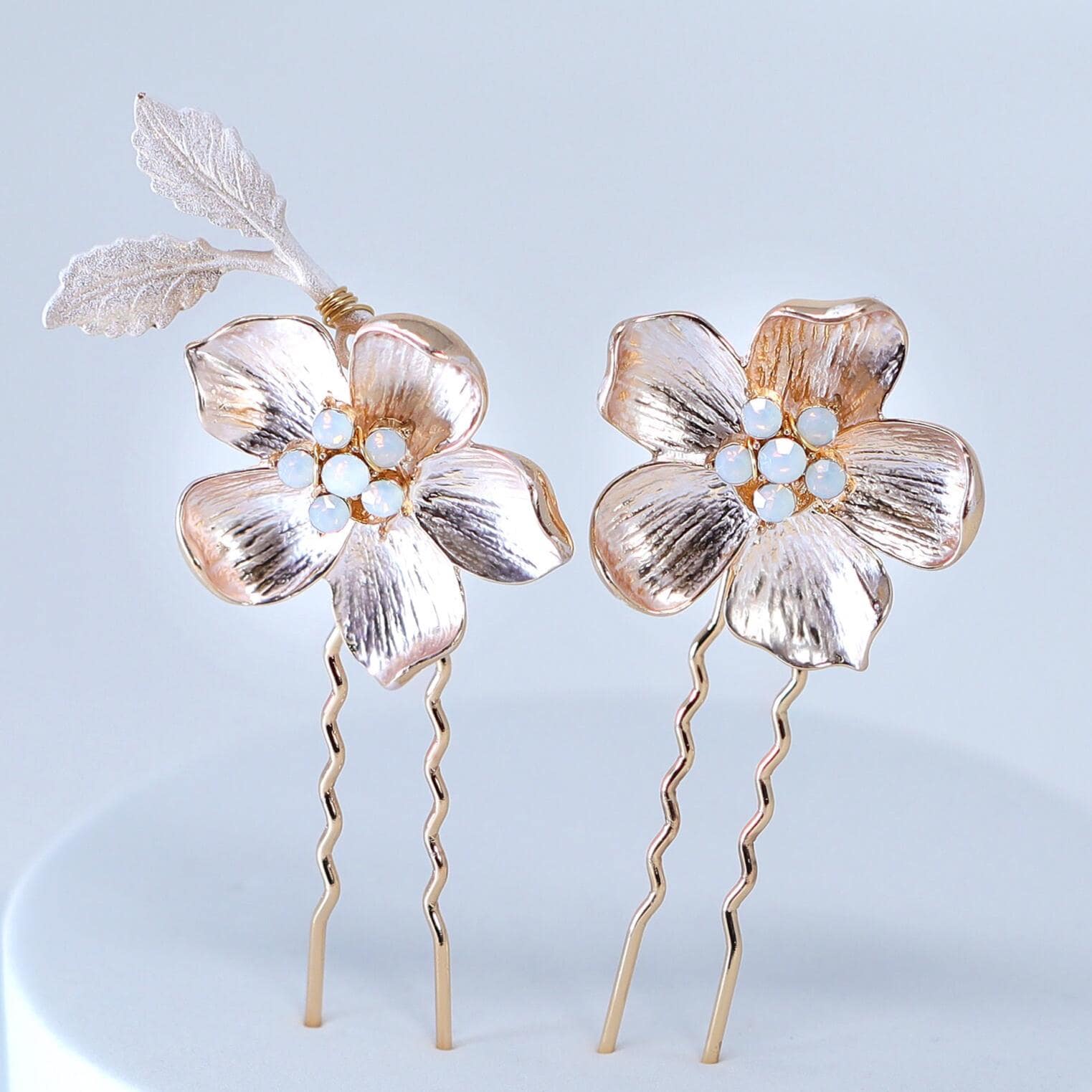 Set Of 3 Dreamy Floral Opal Bridal Hair Pins ,Bridal Hair Piece, Something Blue Hair Pins, Wedding Hair Accessory.