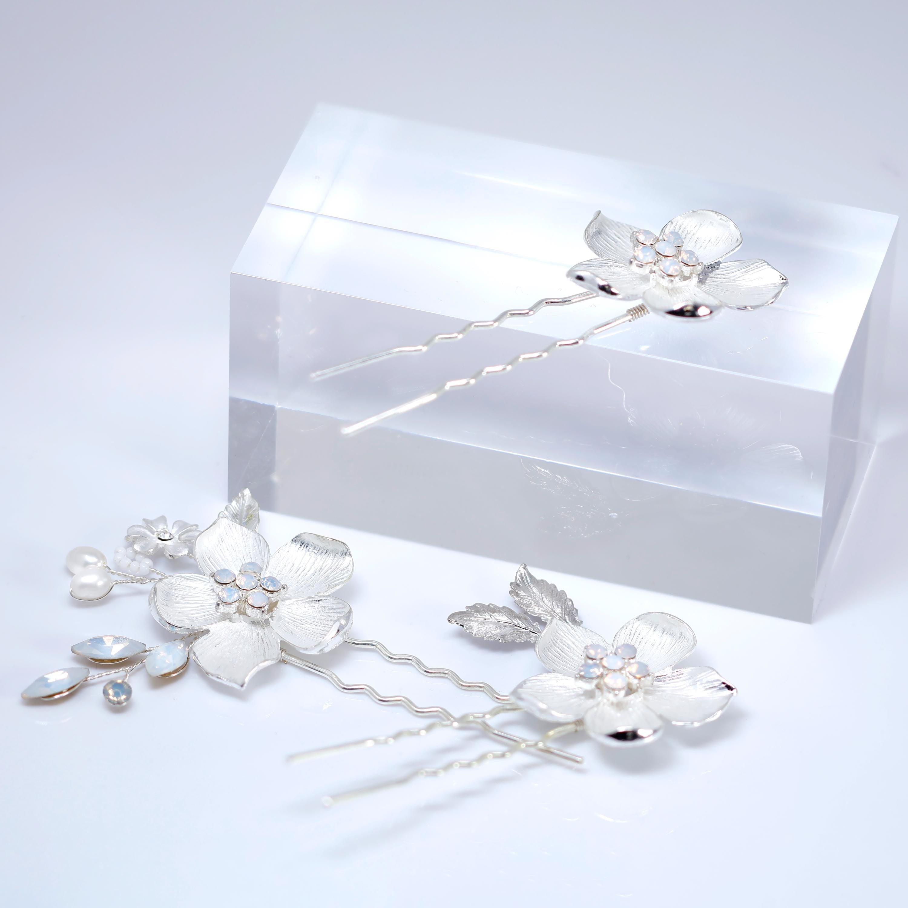 Set Of 3 Dreamy Floral Opal Bridal Hair Pins ,Bridal Hair Piece, Something Blue Hair Pins, Wedding Hair Accessory.