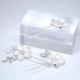 Set Of 3 Dreamy Floral Opal Bridal Hair Pins ,Bridal Hair Piece, Something Blue Hair Pins, Wedding Hair Accessory.