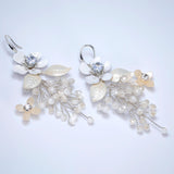 Swarovski Crystals Floral Showering Petals Bridal Earrings, Long Bridal Jewelry Bridal Earrings Clip On Earrings, Statement Earrings.