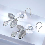 Swarovski Crystals White Floral Vine Bridal Earrings, Long Bridal Jewelry Bridal Earrings Clip On Earrings, Statement Earrings.