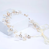Dainty Faux Luster Pearls In Fairy's Floral Garden Bridal Headband, Bridal Hair Vine, Delicate Headband, Hair accessories.