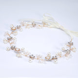 Dainty Faux Luster Pearls In Fairy's Floral Garden Bridal Headband, Bridal Hair Vine, Delicate Headband, Hair accessories.