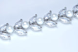 CZ Diamond Vine Leaves And Pearl Wedding Bracelet, Bridal Bracelet, Cubic Zirconia Bracelet, Bridal jewelry, Wedding Accessories