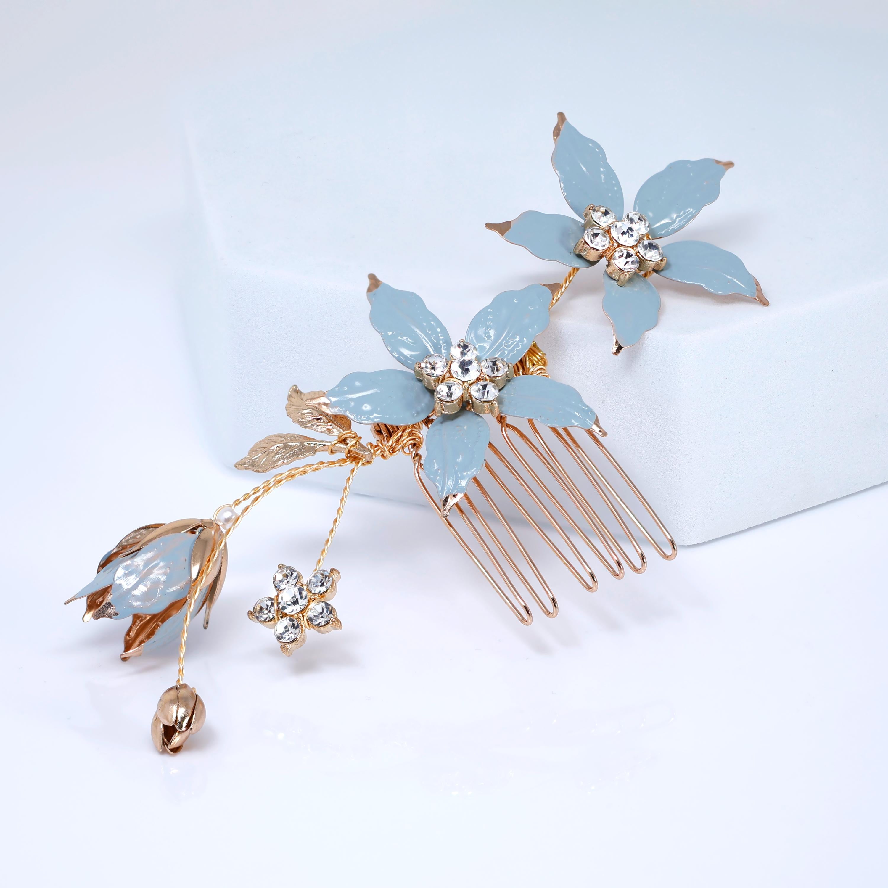 Something Blue Flowers Rhinestones And Pearl Bridal Hair Comb, Bridal Hair Piece, Bridal Hair Accessories, Wedding Hair Accessory.