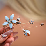 Something Blue Flowers Rhinestones And Pearl Bridal Hair Comb, Bridal Hair Piece, Bridal Hair Accessories, Wedding Hair Accessory.
