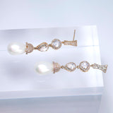 CZ Diamond Mini Pearl Drop Gold Plated Earring, Diamond Earrings, Long Bridal Jewelry, Crystal Bridal Earrings, Statement Earrings Cz