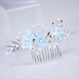 Morning Mist Blooms Something Blue Porcelain Flowers Bridal Hair Comb, Faux Pearl Hair Piece, Hair Accessories, Wedding Hair Accessory.