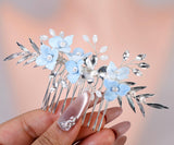 Morning Mist Blooms Something Blue Porcelain Flowers Bridal Hair Comb, Faux Pearl Hair Piece, Hair Accessories, Wedding Hair Accessory.