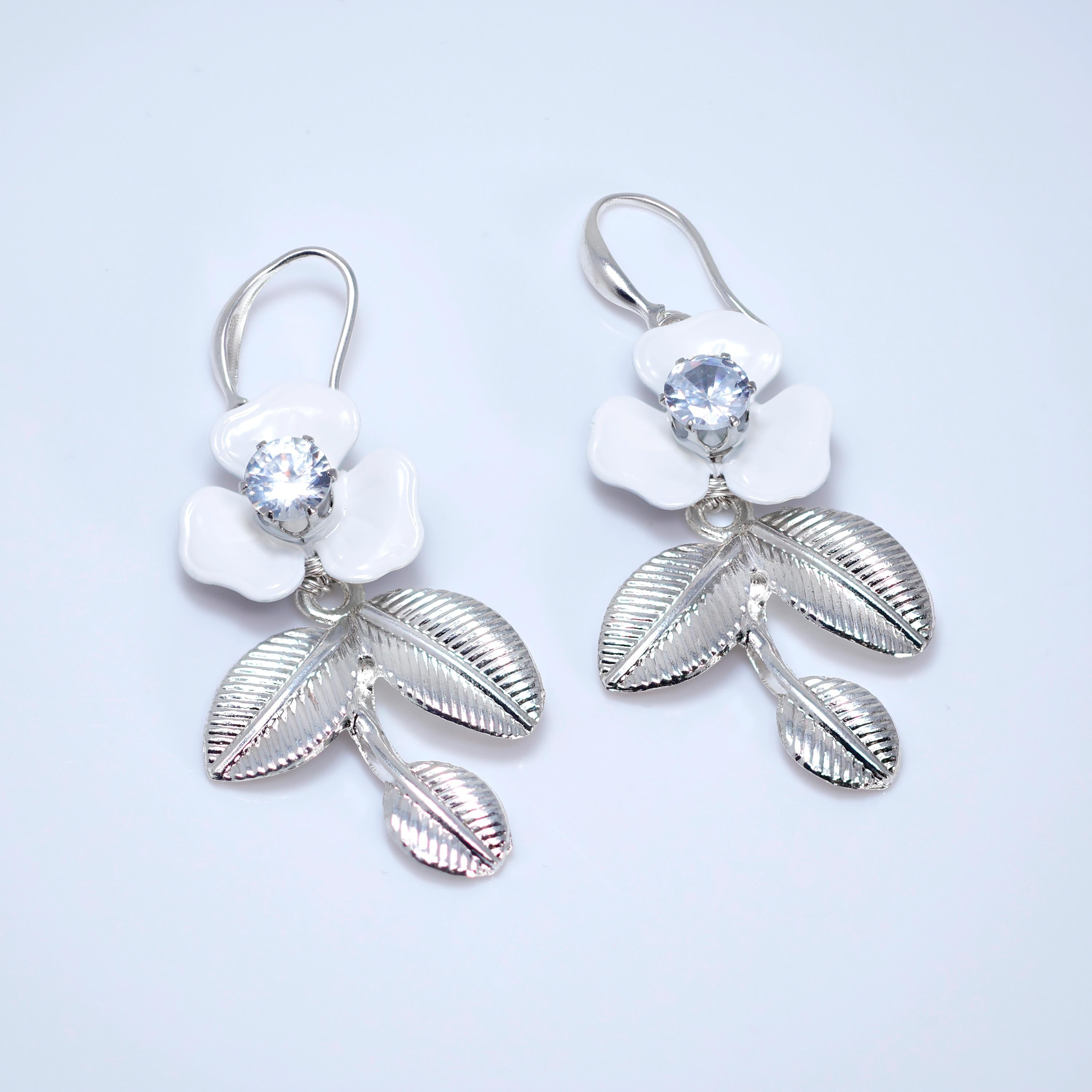 Swarovski Crystals White Floral Vine Bridal Earrings, Long Bridal Jewelry Bridal Earrings Clip On Earrings, Statement Earrings.