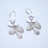 Swarovski Crystals White Floral Vine Bridal Earrings, Long Bridal Jewelry Bridal Earrings Clip On Earrings, Statement Earrings.