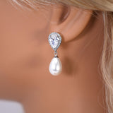 CZ Pearl Drop Necklace Set, Gift For Her, Bridesmaid Gift, Mother Of Bride/Groom Gift, Maid Of Honor Accessories.