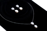 CZ Pearl Drop Necklace Set, Gift For Her, Bridesmaid Gift, Mother Of Bride/Groom Gift, Maid Of Honor Accessories.