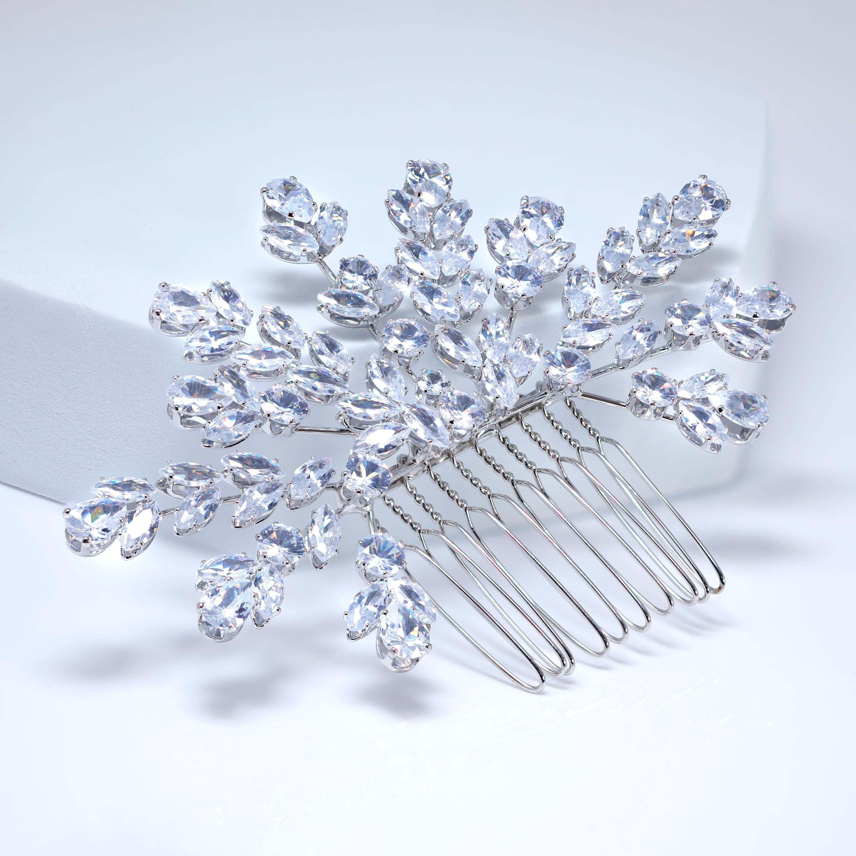 Cubic Zirconia Diamond Veil Of Blossoms Bridal Hair Comb, Bridal Hair Accessories, Wedding Hair Accessory, Bridal Hair Comb.