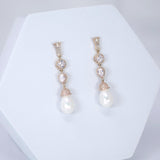 CZ Diamond Mini Pearl Drop Gold Plated Earring, Diamond Earrings, Long Bridal Jewelry, Crystal Bridal Earrings, Statement Earrings Cz