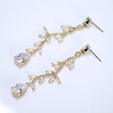 Cubic Zirconia Vine Tear drop Earrings, Long Bridal Earrings, Crystal Bridal Earrings, Statement Earrings, Gold Bride Earring.