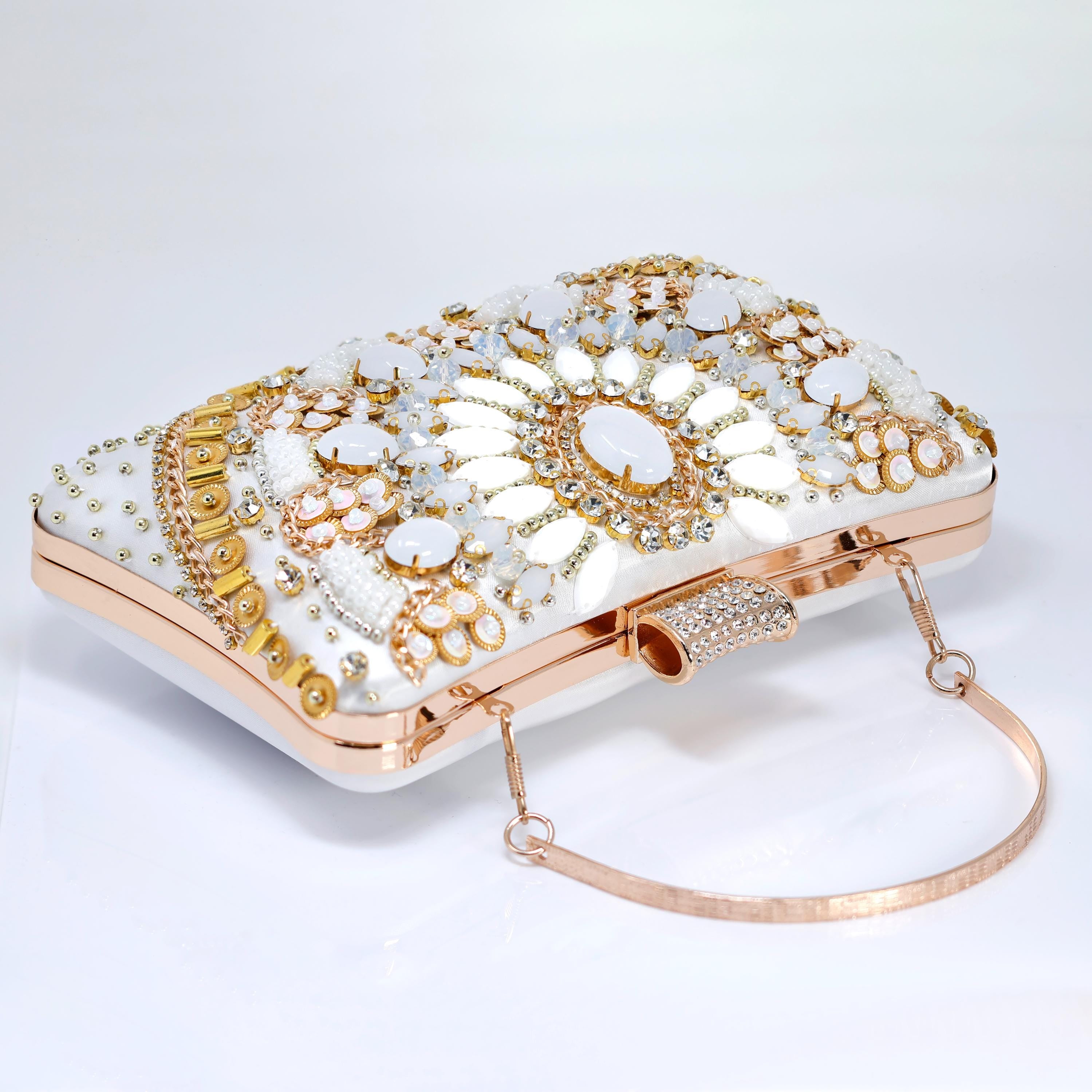 White Gold Floral Wedding Bag, Statement Bag, Evening Wedding Clutch, Bridal Clutch, Bridal Cross body bag.