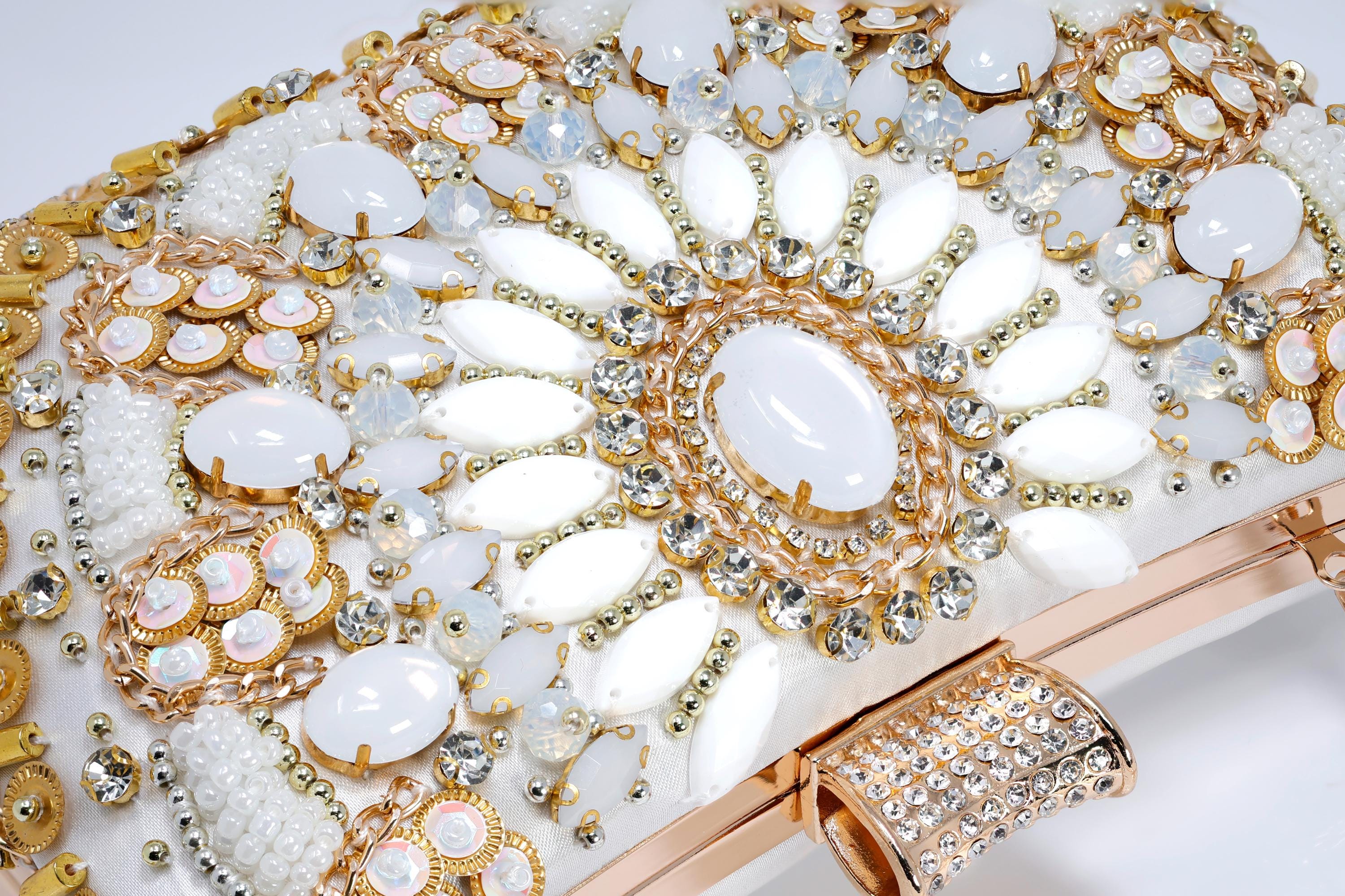 White Gold Floral Wedding Bag, Statement Bag, Evening Wedding Clutch, Bridal Clutch, Bridal Cross body bag.