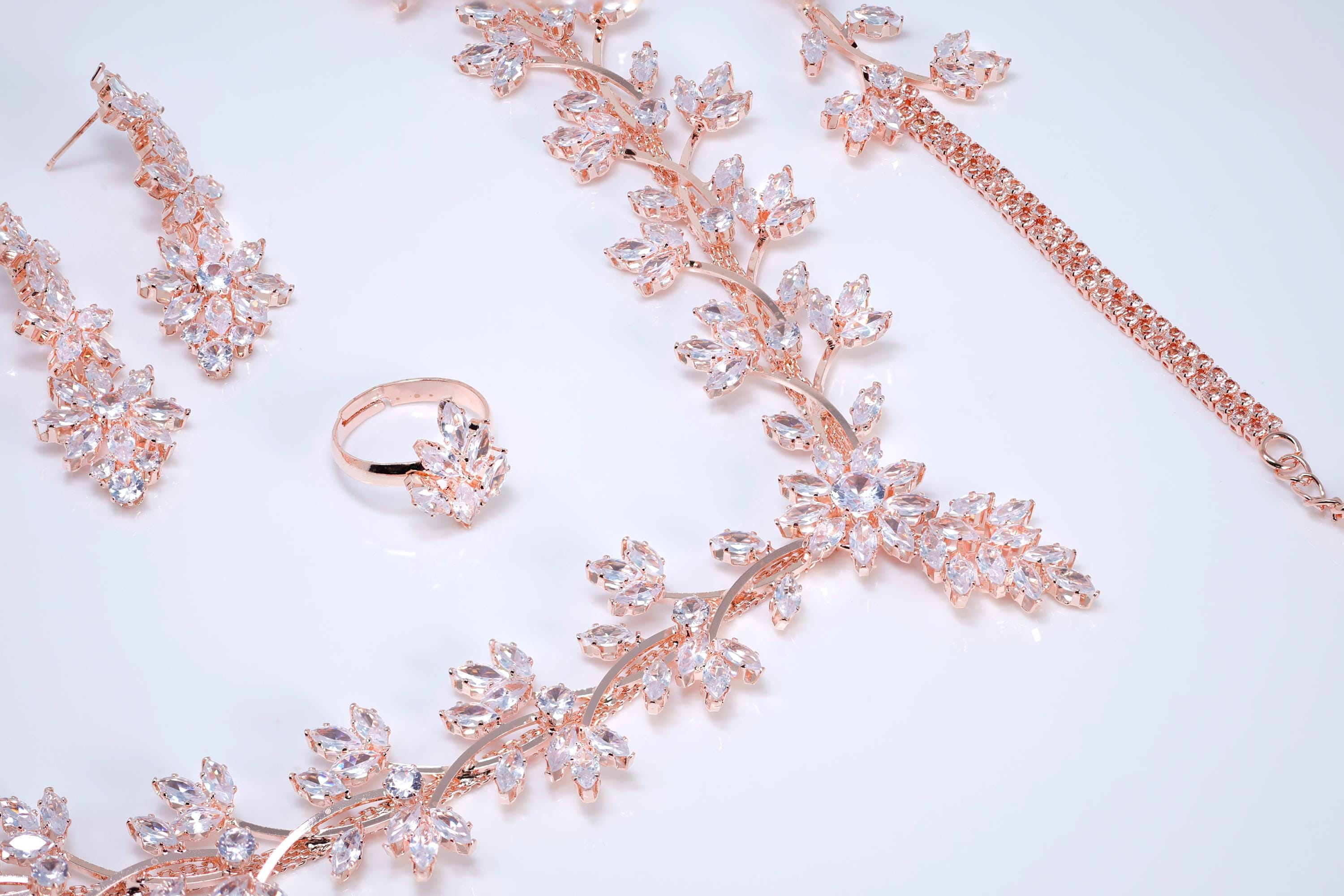Swarovski Crystal Shimmering Leaf Veil Diamond/Crystal Necklace Set, Bridal Necklace Set, Bridal Jewelry, Statement Necklace