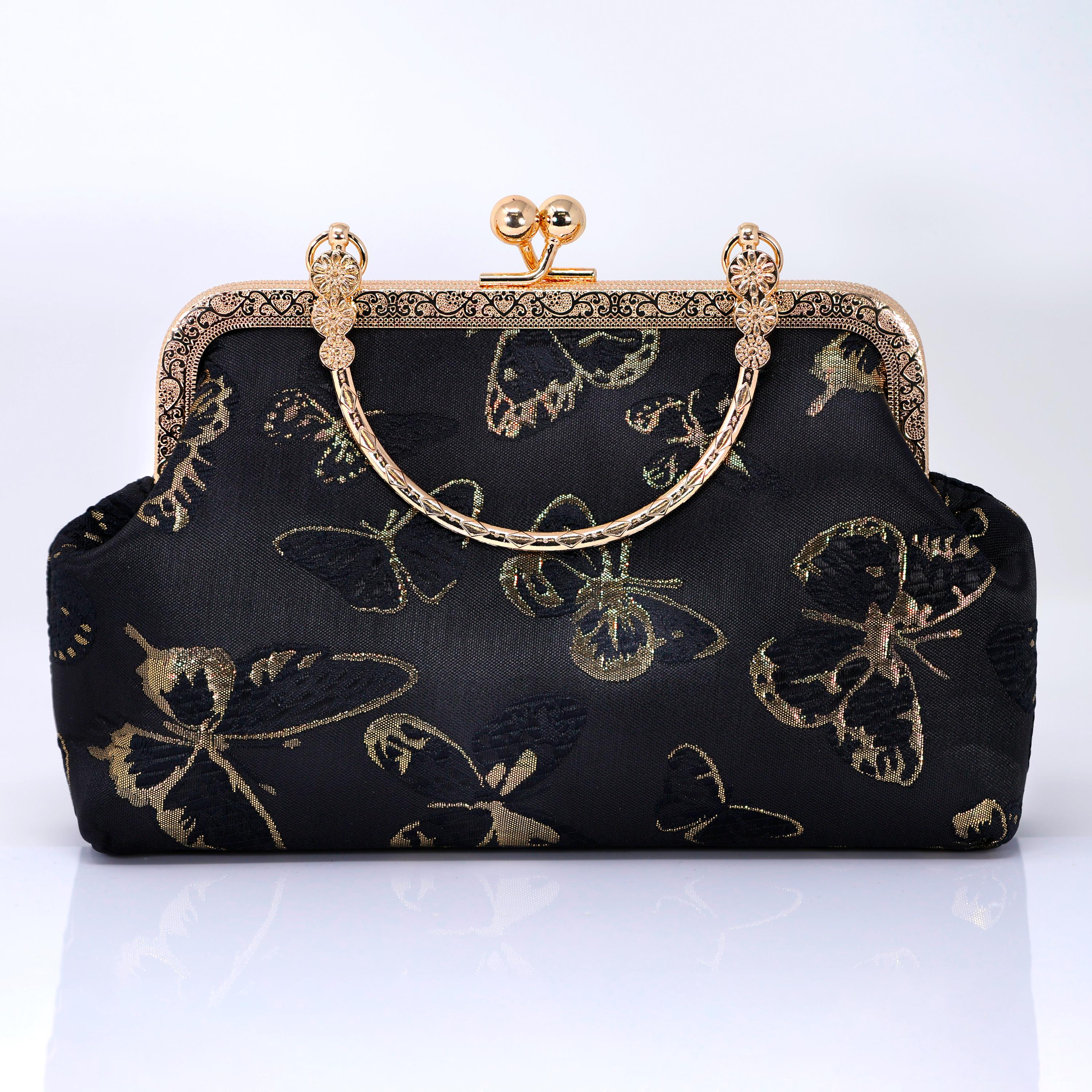 Shimmering Gold Butterflies In The Sky Bridal Wedding Bag, Statement Evening Wedding Clutch, Cross Body Bag