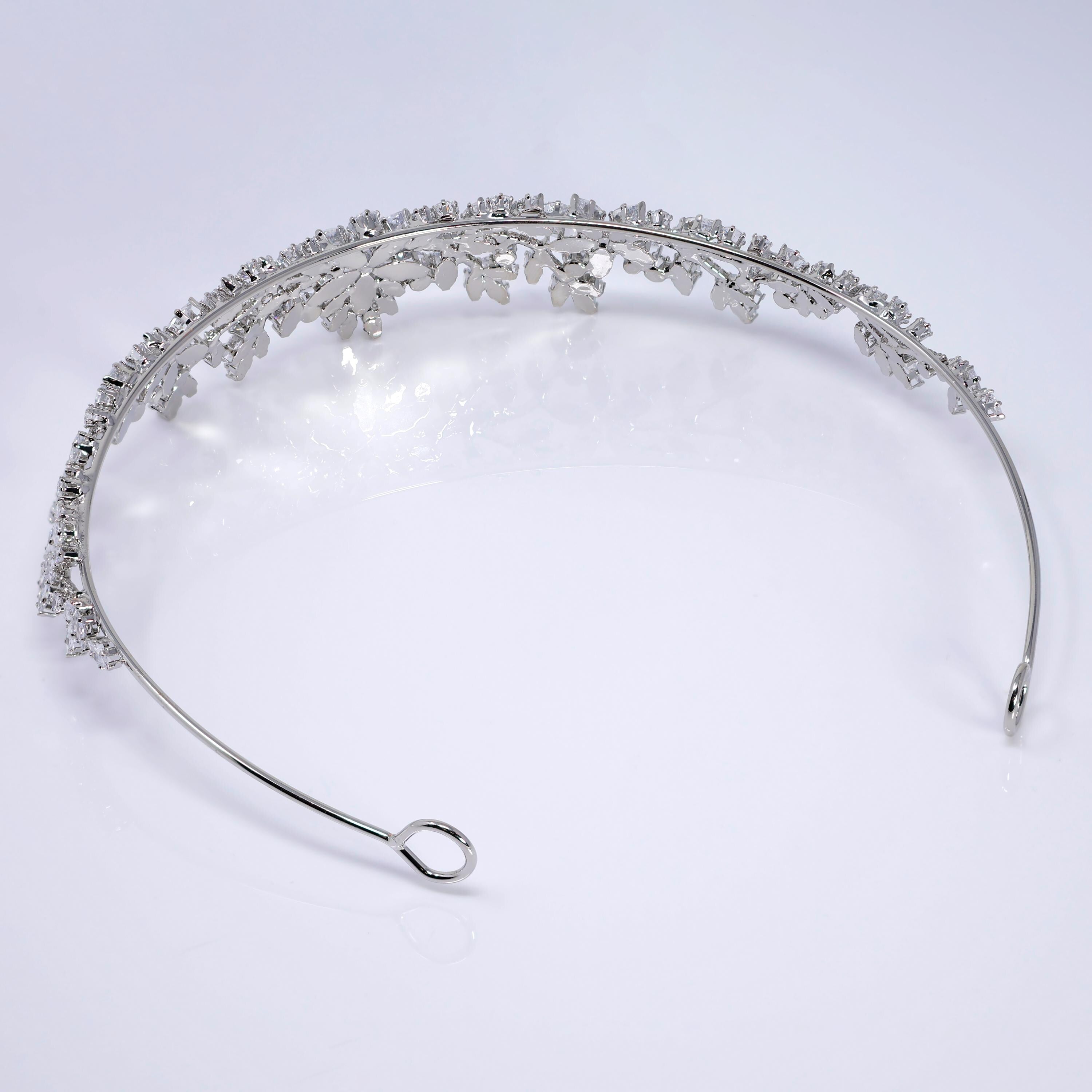CZ Celeste Flower Leaf Crystal Tiara , bridal Crown Tiara, Floral Leaves crystal wedding tiara, Crystal Bride, Wedding Crown